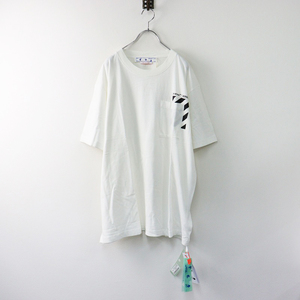 新品未使用 オフホワイト OFF-WHITE Diag-Stripe Pocket Slim S/S Tee XXL/ホワイト ストライプ ポケット Tシャツ【2400014047196】