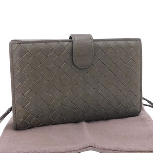 1円 ■ 美品 ボッテガヴェネタ 二つ折り財布 グレー系 レザー イントレチャート BOTTEGA VENETA ■E.Blel.jW-12