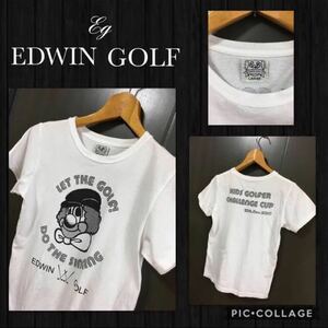 ★EDWIN GOLF エドウィン ゴルフ　キッズ L 150cm （レディースS）半袖Tシャツ　ロゴプリント　やや薄手　綿100% 美品