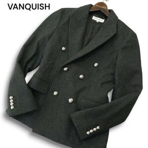 VANQUISH ヴァンキッシュ 秋冬 刻印 銀ボタン★ メルトン ウール Pコート Sz.S メンズ グレー　A4T13129_C#N