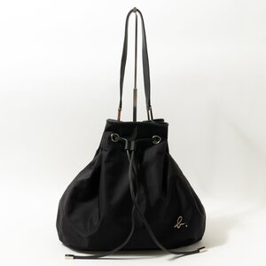 agnes b Voyage 巾着トートバッグ アニエスベー ボヤージュ 黒 ブラック シルバー金具 肩掛け シンプル カジュアル ロゴ bag 鞄 レディース