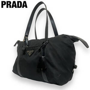 PRADA プラダ ミニボストンバッグ ハンドバッグ トートバッグ ナイロン レザー 黒 ブラック 三角ロゴプレート カギ 鍵 BR3248 