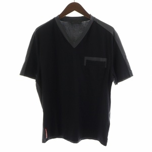 プラダ PRADA 15年製 Tシャツ カットソー 半袖 Vネック コットン XL グレー 黒 ブラック /AN6 メンズ