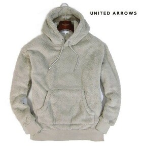 ◆A44 新品 ユナイテッドアローズ UNITED ARROWS フリースニット クルーネックパーカ 【 M 】ベージュ シャギー ボア パーカ 表裏起毛