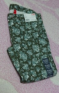 【未使用タグ付き】 UNIQLO ユニクロ プリント スキニー フィット ストレートジーンズ オリーブ 25 63.5cm デニム フラワー 花柄 フラワー