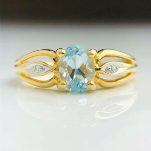 【77】 K18 リング ブルートパーズ 1.11ct ダイヤ 0.01ct ＃11.5 2.9ｇ 11月誕生石