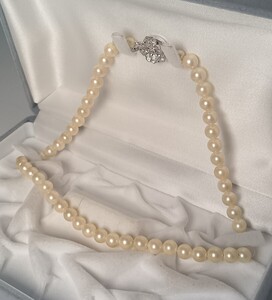 【美品 テリ最高!!】アコヤ あこや パール ネックレス 本真珠 高級◎ 5.1mm〜7.3mm 40cm SILVER 刻印 akoya pearl jewelry 干渉色 