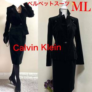 美品！カルバンクライン　ベルベット　フォーマルスーツ ML 黒　冠婚葬祭　喪服　七五三　入学式　卒業式　入園式　卒園式　結婚式　通勤