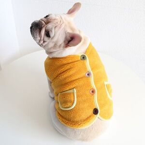 【100円スタート！】オレンジXLサイズ◆【残りわずか】犬服 中型犬 ドッグウェア 無地 ベスト 背中開き アウター ボア 防寒着 フレブル