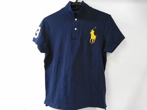 ◆ RALPH LAUREN ラルフローレン ビッグポニー 鹿の子 半袖シャツ ポロシャツ 7f 子供 ネイビー×イエロー 0906-305D 〒 ◆