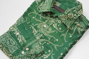 ☆良品 ETRO ◆ ペイズリー柄 長袖シャツ グリーン Lサイズ コットン 薄手 エトロ ◆K2Q