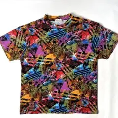 80s adidas アディダス デサント 総柄 マルチカラー Tシャツ 半袖