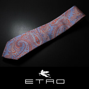 9580◆ETRO エトロ◆高級ネクタイ◆定価27,500円◆剣先幅8㎝◆ペイズリー織柄ライトブルー＆オレンジ◆イタリア製シルク100％◆新品