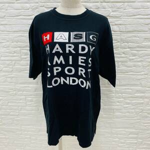 【1029】HARDY AMIES SPORT ハーディエイミス ブラック 黒 M 綿100％ ロゴプリント ヴィンテージ ビジュー付き ラインストーン ゴージャス