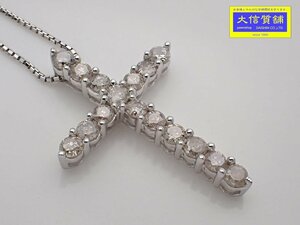 K18WG ホワイトゴールド ダイヤ クロスペンダント ベネチアンチェーン ネックレス 1.00ct 45cm 4.00g 中古A 【送料無料】 C-9119