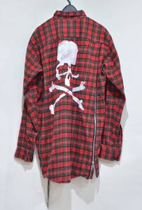 MASTERMIND WORLD マスターマインド ワールド DAMAGED SKULL CHECK FLANNEL SHIRT スカル チェック 長袖 シャツ レッド S Y-321399