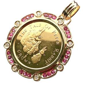 ピーターラビット金貨 ジブラルタル エリザベス女王 1/5オンス 1994年 14.14g K18/24 純金 ルビー ダイヤモンド 0.15 Gold デザイン枠