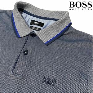 大谷翔平ブランドアンバサダー【HUGO BOSS】半袖 ポロシャツ ヒューゴボス ロゴ刺繍 最高品質のPIMA COTTON ブルーグレー M相当 美品