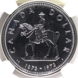 『高鑑定』1973年 カナダ 1ドル銀貨 NGC SP67 カナダ王立騎馬警 RCMP エリザベス[FS091109]