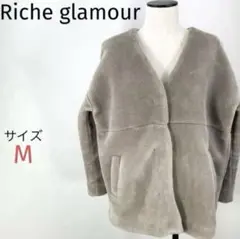 Riche glamour☆フェイクファーコート☆襟なし☆ボアジャケットフワフワ