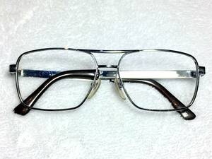 ビンテージ ツーブリッジ 眼鏡 AJOOA 52 シルバー メタル デッドストック 中古扱い フレーム 銀 セミオート 昭和 レトロ メガネ