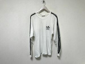 本物アディダスadidasコットンロゴプリント長袖TシャツロンTメンズアメカジサーフビジネスL白ホワイト