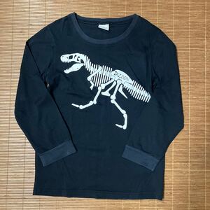 ○子供用 ロンT 長袖 Tシャツ ブラック 黒 恐竜プリント 11-12 コットン100%