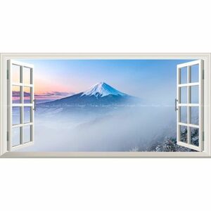 【パノラマ窓仕様】富士山 降雪の朝、霧間より姿を現した富士の峰 絶景 壁紙ポスター 1152mm×576mm はがせるシール式 M014MS1