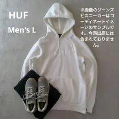 HUF ハフ プルオーバー 裏フリース スウェットパーカー 白 メンズL 状態良