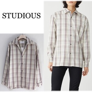 《STUDIOUS ステュディオス》新品 定価14,300円 ボックスシルエット 立体ドビーチェックシャツ 2(M)A9459