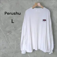 《Perushu》ペルーシュ 長袖Tシャツ バックプリント 中厚手 Lサイズ 白