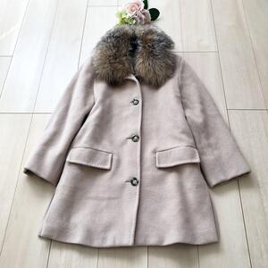 美品MaxMara マックスマーラ MARELLA マレーラ 大きいサイズ　2wayカシミヤウールコート　ラクーンファー　42 XL ピンクベージュ