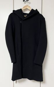 美品☆[KAZUYUKI KUMAGAI ATTACHMENT] 18AW 定価72,360 カシミヤ混 ストレッチメルトン ウールフーデッド ラップコート 1 ブラック日本製