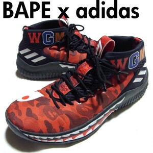 28cm A BATHING APE x adidas DAME4 BAPE US10 RED AP9976 エイプ アディダス スニーカー 赤 レッド