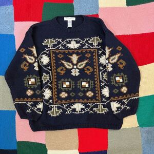 vintage design wool knit sweater 古着 ビンテージ ウルグアイ製 ハンドメイドニット 90s 80s ウールセーター デザインニット 柄ニット