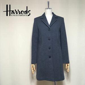 【Harrods】ハロッズ ウールジャージ チェスターコート ロングコート サイズ2/M相当 グレー レディース 日本製