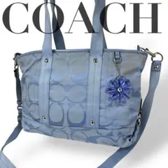 良品 4375 COACH コーチ 2wayトートバッグ キャンバス ブルー