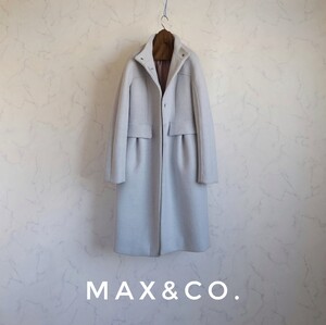 超高級 希少 Maxmara 一級品モダンスタンドカラーコート お洒落水色 ライトブルーカラー max&co. マックスマーラ マックスアンドコー 