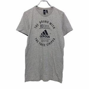 adidas 半袖 プリントTシャツ S ライトグレー ブラック アディダス ロゴ 文字 古着卸 アメリカ仕入 a507-6759