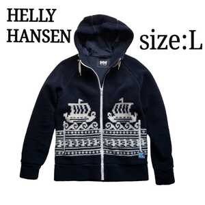 美品 ヘリーハンセン Lサイズ フリース フーディー ジャケット 防風 光電子 HELLY HANSEN ノルディック ネイビー ノースフェイス HE51355