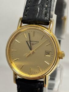 【135-37】1円〜【稼働品】LONGINES ロンジン L4.220.2 クォーツ デイト 3針 純正尾錠 ゴールド レディース 同梱不可