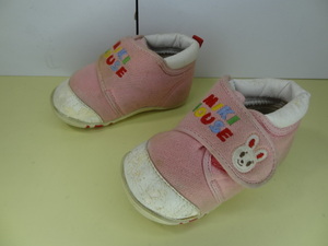 全国送料無料 ミキハウス MIKI HOUSE 日本製 子供靴キッズベビー女の子うさぎ刺繍 薄いピンク色スニーカーシューズ 12cm