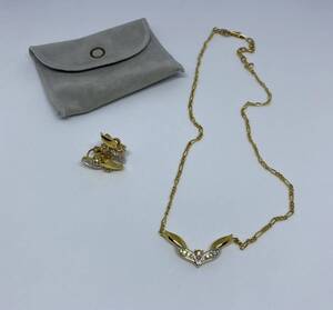 【中古品】NINA RICCI ニナリッチ ネックレス＆イヤリングセット ラインストーン ゴールドカラー アクセサリー レディース ジュエリー