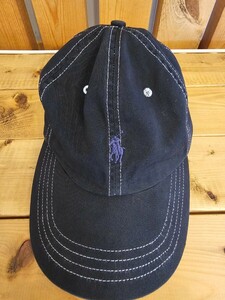 【送料無料】90s ビンテージ ブラック ワンポイントロゴ ストラップ キャップ オールドUSA RALPH LAUREN cap POLO ラルフローレン ポロ 黒