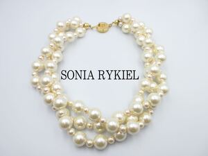 【未使用】大ぶり 三連 フェイクパール ソニアリキエル ネックレス SONIA RYKIEL ヴィンテージ メンズ レディース O9