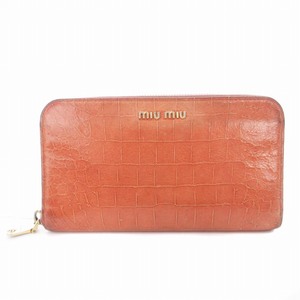 ミュウミュウ miumiu 長財布 ウォレット 小銭入れあり クロコ 型押しレザー 茶 ブラウン /MM レディース