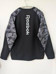 【新品】タグつき ☆Reebok　リーボック　バックビックロゴ　ジャージ素材トップス　メンズ　サイズL　ブラック　黒　UVカット　光反射☆