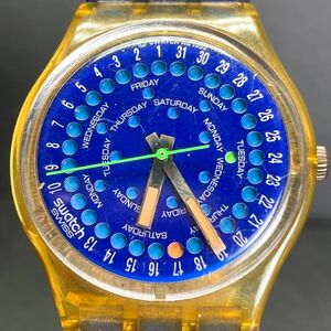 SWATCH スウォッチ DROP GK708 腕時計 アナログ クオーツ 3針 スケルトン 伸縮バンド ブルー文字盤 新品電池交換済み 動作確認済み