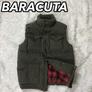 BARACUTA バラクータ ダウンベスト 中綿 総柄 裏地 タータンチェック 40 L相当 薄グレー系 ベージュ 男性 メンズ G9風 ENGLAND