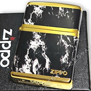 zippo☆4面大理石柄☆ワンポイントロゴ☆ゴールド☆金タンク☆ジッポ ライター